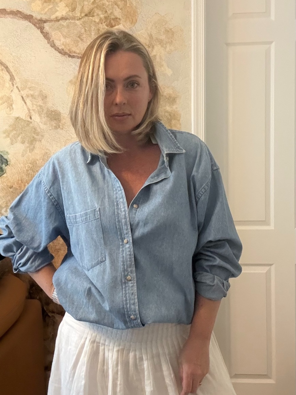 Light Blue Denim Button-Down Shirt - Classic Women's Top - Picture 7 of 11